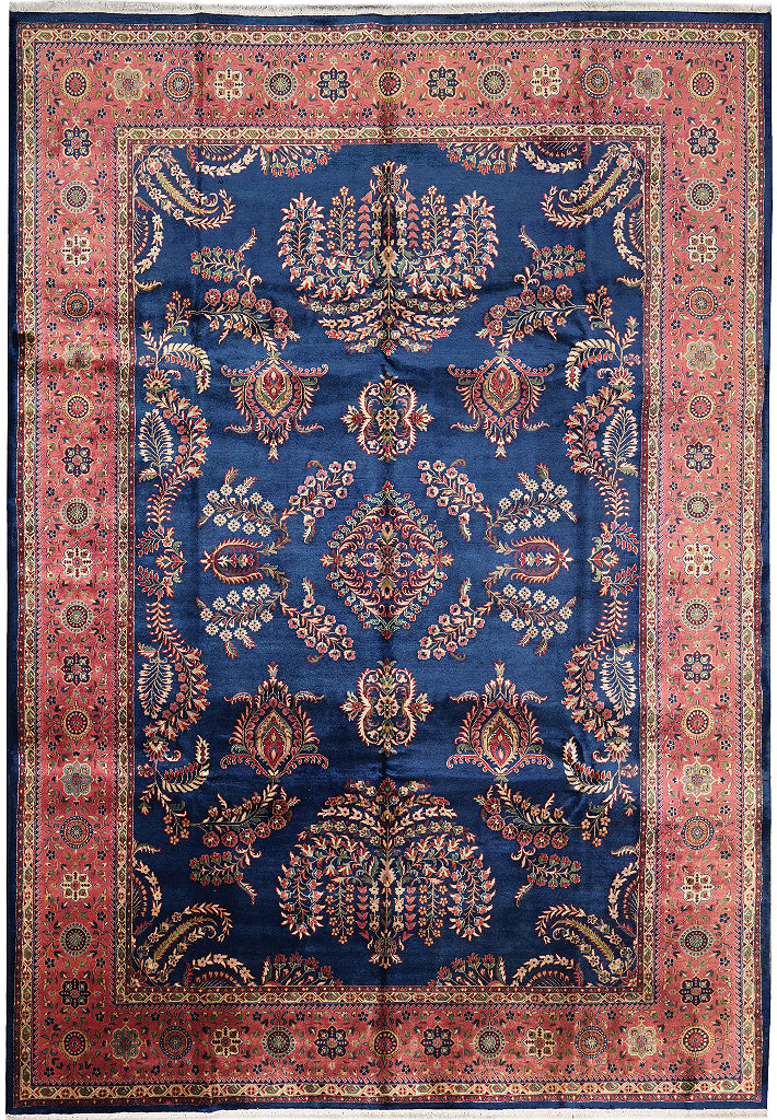 10 x 14 Sarouk Mohajeran Lustrous Silky Wool Blue Rug 