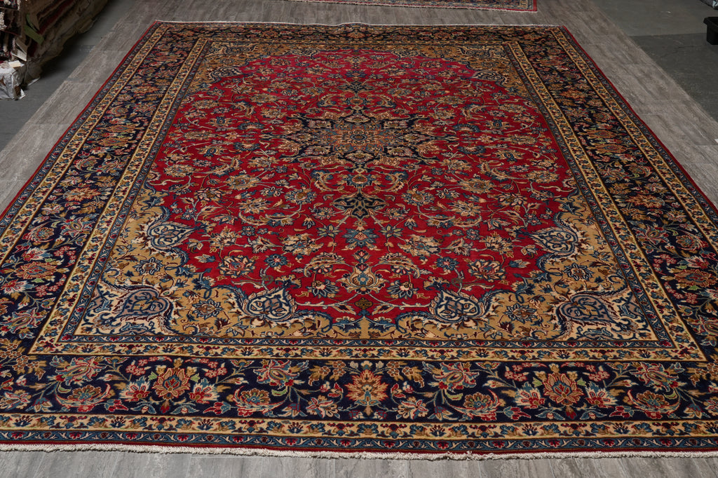 10 x 13 Sale Genuine Persian Najafabad Esfahan Wool Rug Red Blue Iran Traditional #F-4549