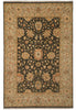 Load image into Gallery viewer, An oriental area rug with a traditional floral pattern, featuring a dark central field surrounded by a beige border.