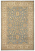 Load image into Gallery viewer, A traditional oriental-style area rug with a dusty blue-gray center field and a beige border featuring ornate floral motifs.