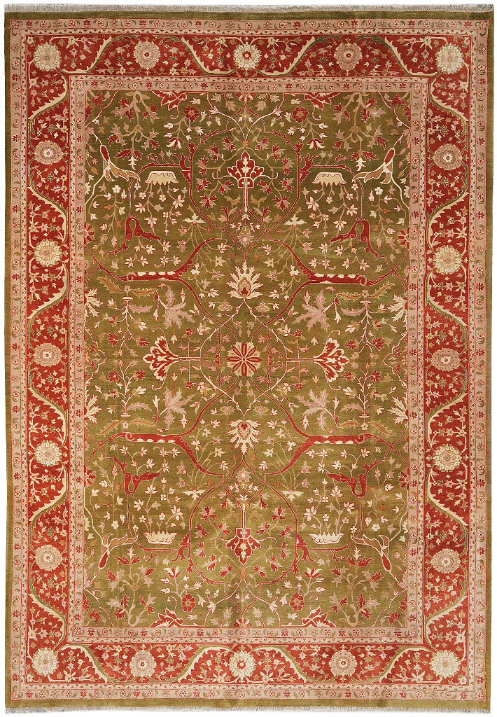 9.8 x 14.6 Quality Agra Rug Olive Green