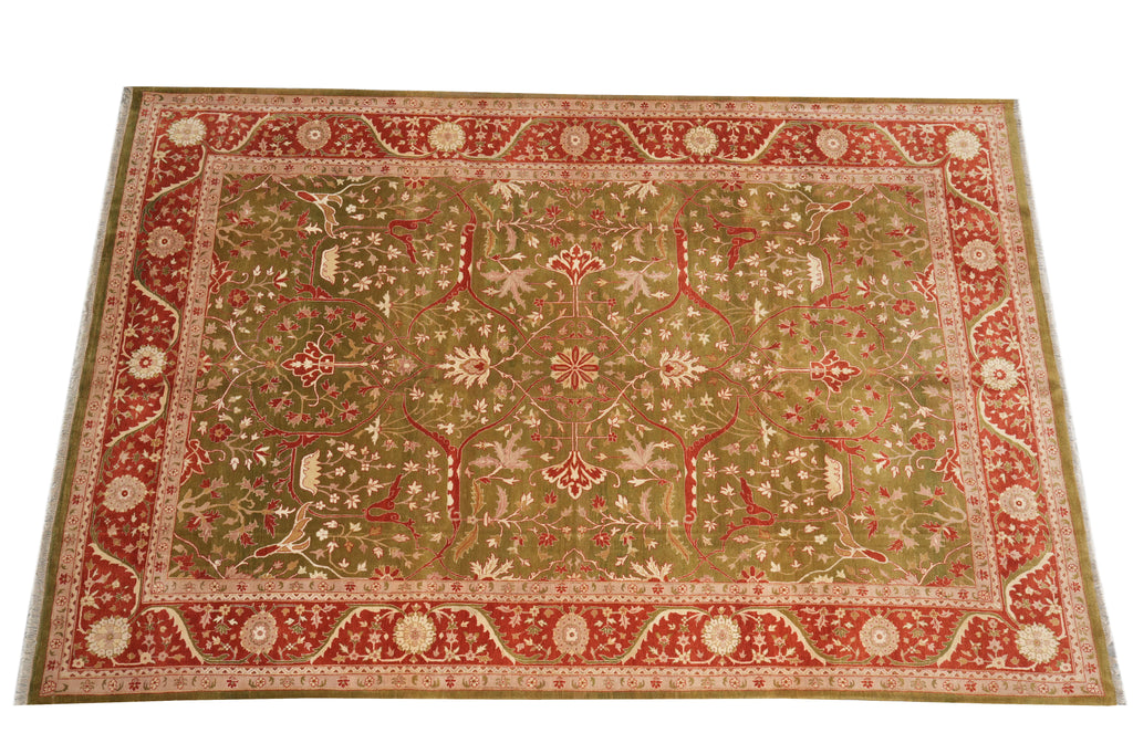 9.8 x 14.6 Quality Agra Rug Olive Green #PIX-9887