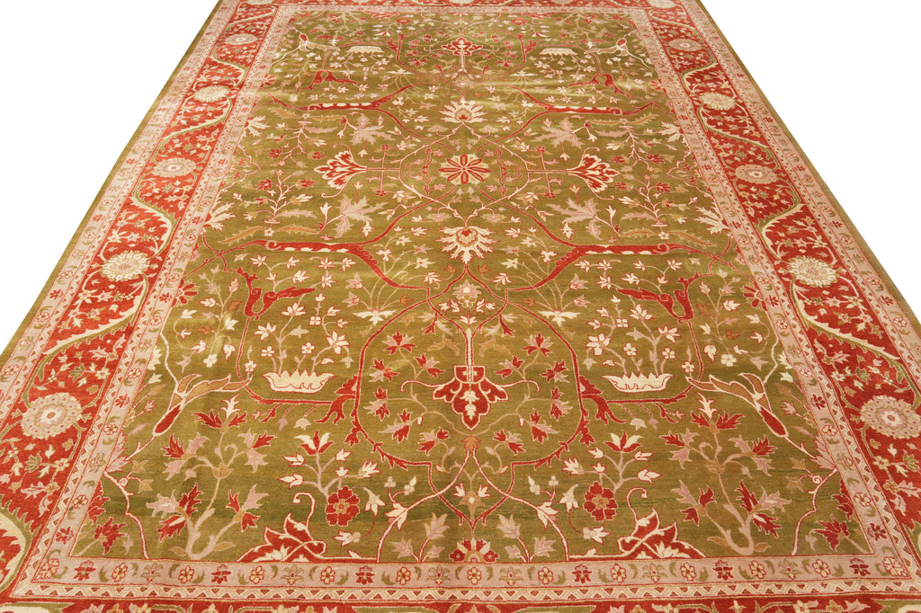 9.8 x 14.6 Quality Agra Rug Olive Green #PIX-9887