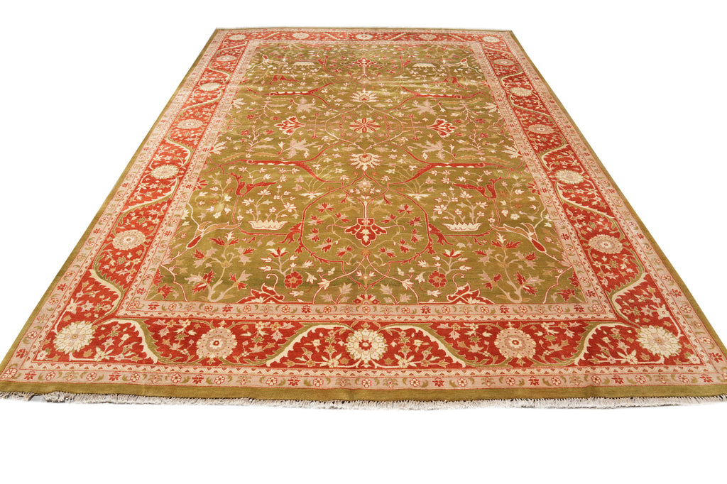 9.8 x 14.6 Quality Agra Rug Olive Green