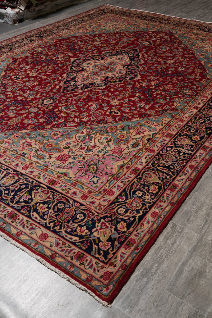 9.9 x 13.3 Authentic Persian Kerman Floral Rug 1970's Inventory Liquidation Sale #F-4553