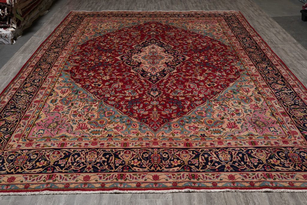 9.9 x 13.3 Authentic Persian Kerman Floral Rug 1970's Inventory Liquidation Sale #F-4553