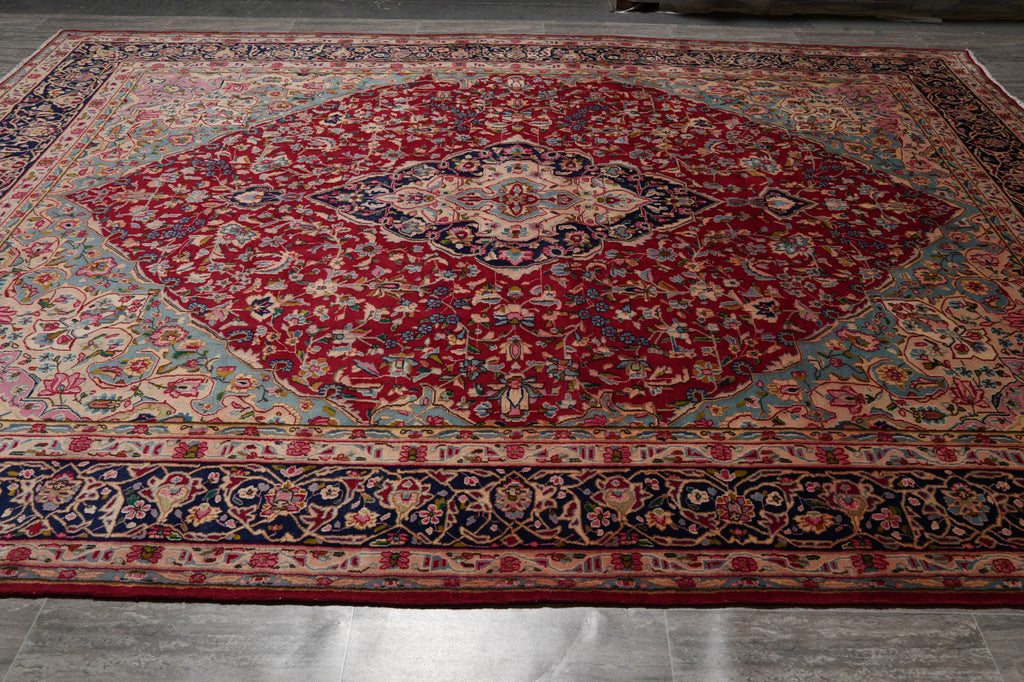 9.9 x 13.3 Authentic Persian Kerman Floral Rug 1970's Inventory Liquidation Sale #F-4553