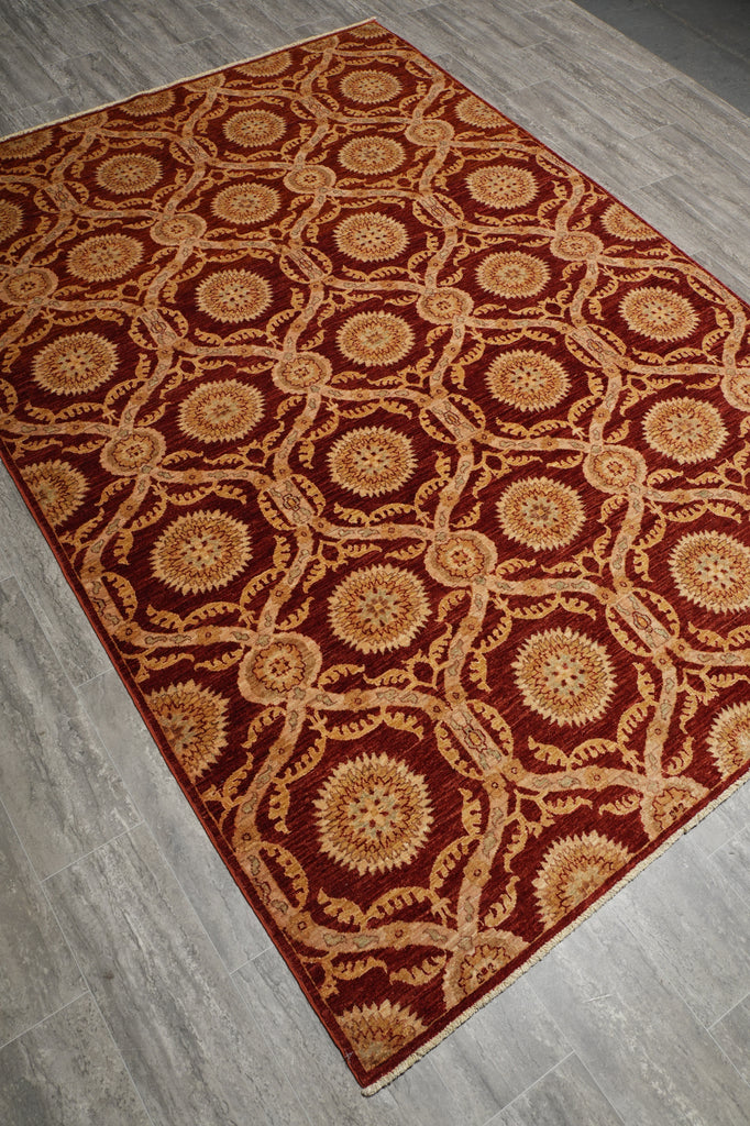 6 x 8.7 Hand-Knotted Transitional Chobi Peshawar Rug MODERN #HT-8825