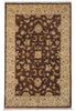 Load image into Gallery viewer, A traditional rectangular area rug with a dark brown central field and a wide beige border, featuring an intricate floral and vine pattern throughout.
