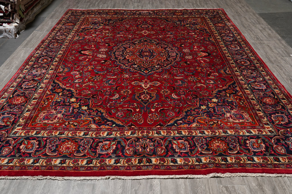 9.7 x 12.9 Authentic Persian Mashad Rug Traditional Iran Sale #F-4556