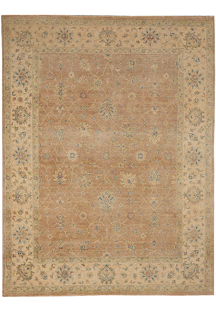 7.9 x 9.6 Peach Warm Natural Wool Chobi Peshawar Rug