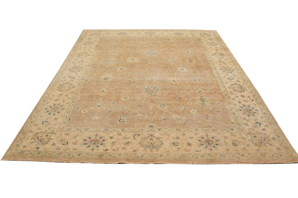 7.9 x 9.6 Peach Warm Natural Wool Chobi Peshawar Rug