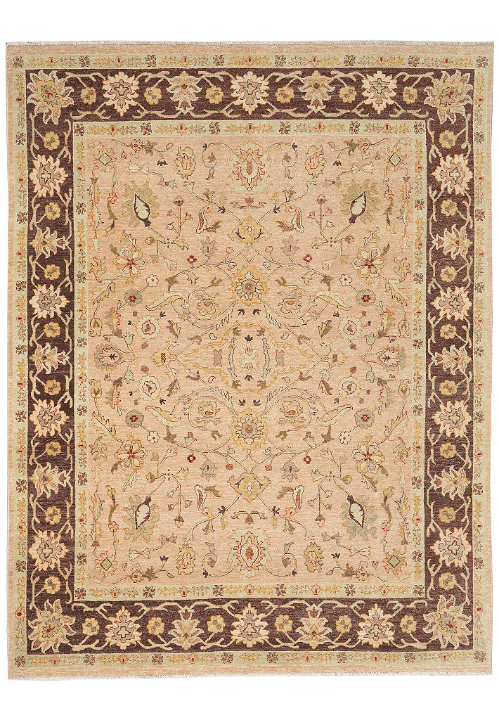7.9 x 9.9 Natural Wool Hand-Knotted Rug Tan Brown