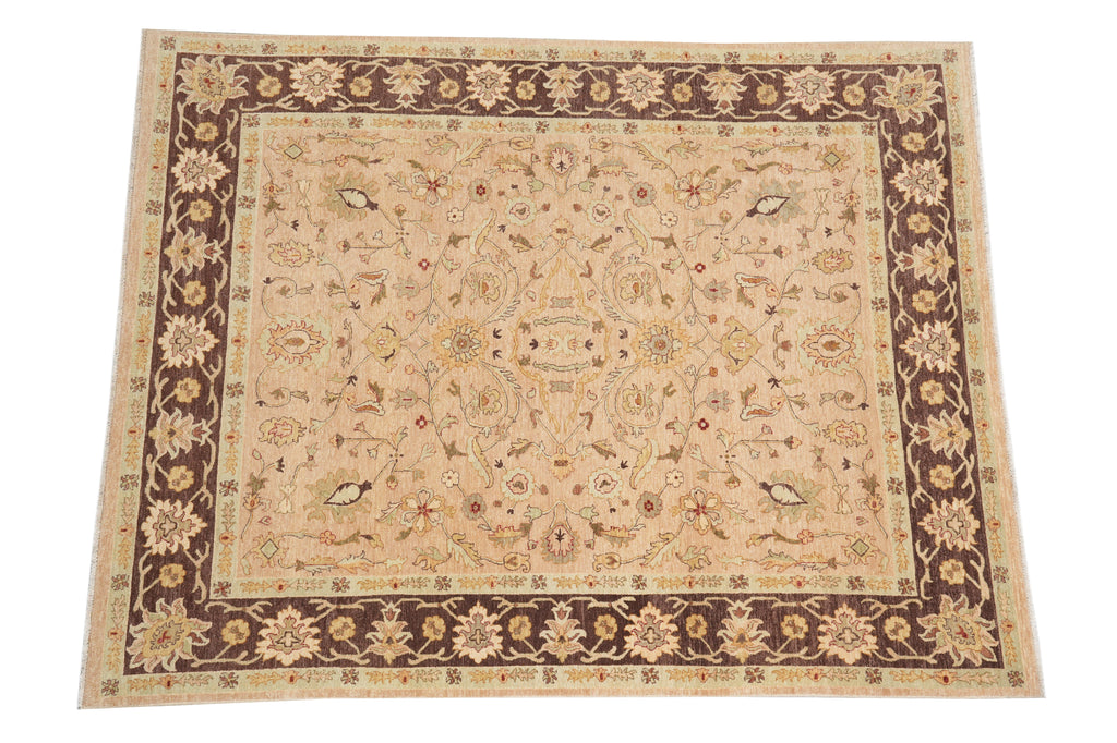 7.9 x 9.9 Natural Wool Hand-Knotted Rug Tan Brown #PIX-14093