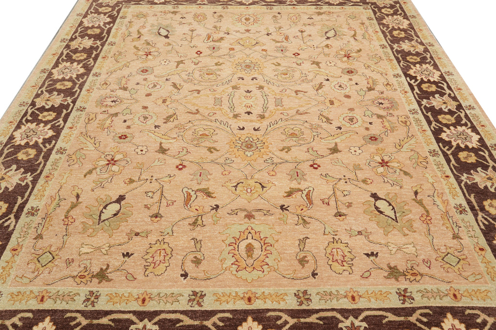 7.9 x 9.9 Natural Wool Hand-Knotted Rug Tan Brown #PIX-14093