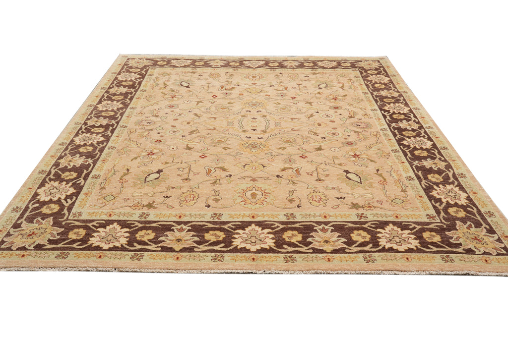 7.9 x 9.9 Natural Wool Hand-Knotted Rug Tan Brown