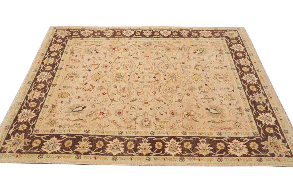 7.9 x 9.9 Natural Wool Hand-Knotted Rug Tan Brown #PIX-14093