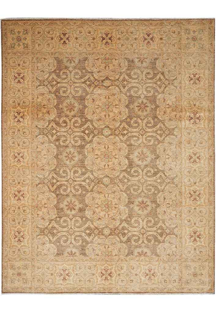 8 x 9.9 Natural  Brown Chotan Carpet Wool Handmade Rug