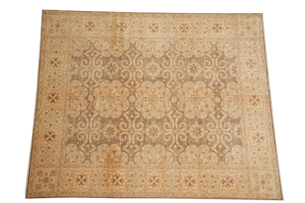 8 x 9.9 Natural  Brown Chotan Carpet Wool Handmade Rug #PIX-13550