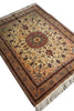 Load image into Gallery viewer, An oriental-style area rug with a traditional floral pattern, featuring a central medallion, detailed borders, and cream-colored fringe on a white background.