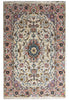 Load image into Gallery viewer, A traditional oriental-style area rug with an intricate floral and vine pattern, featuring a cream center, pink borders, and accents of blue, green, and brown.