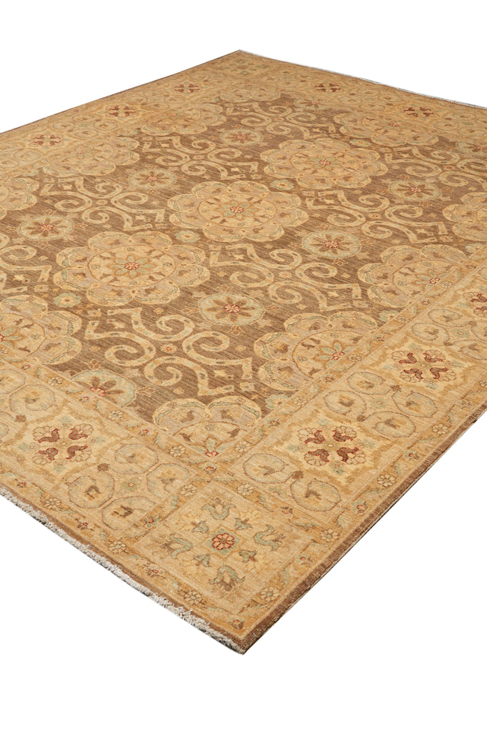 8 x 9.9 Natural  Brown Chotan Carpet Wool Handmade Rug #PIX-13550