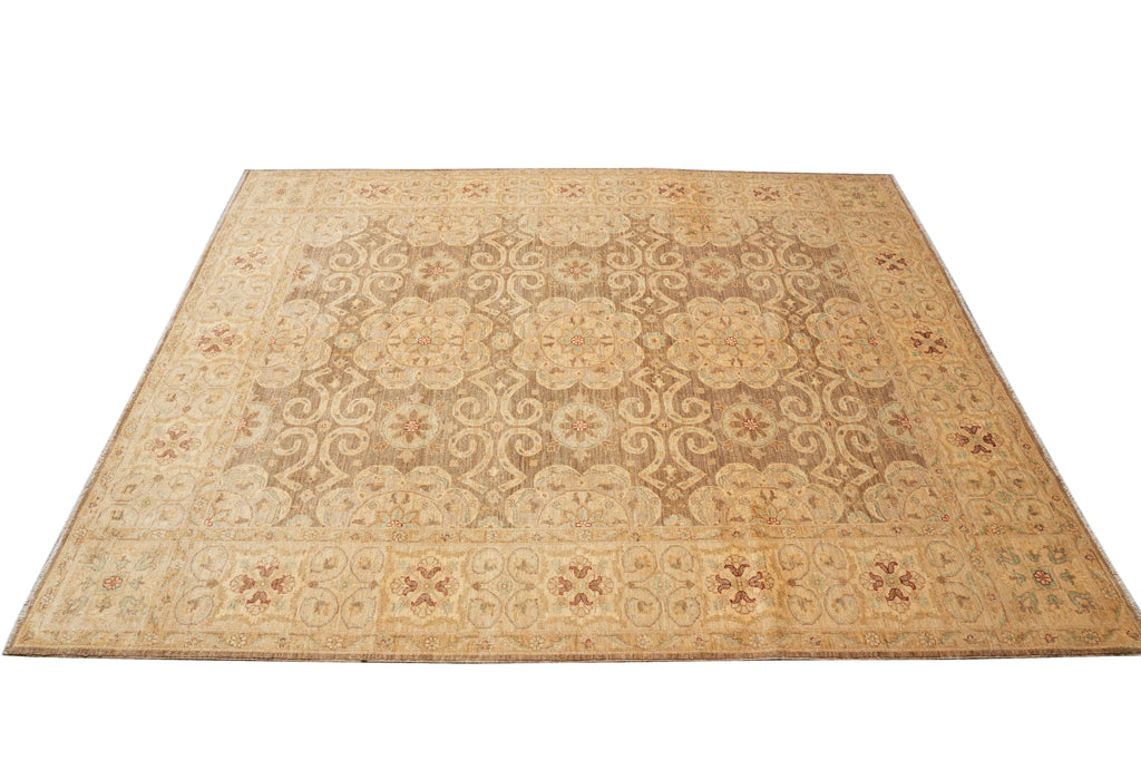 8 x 9.9 Natural  Brown Chotan Carpet Wool Handmade Rug #PIX-13550
