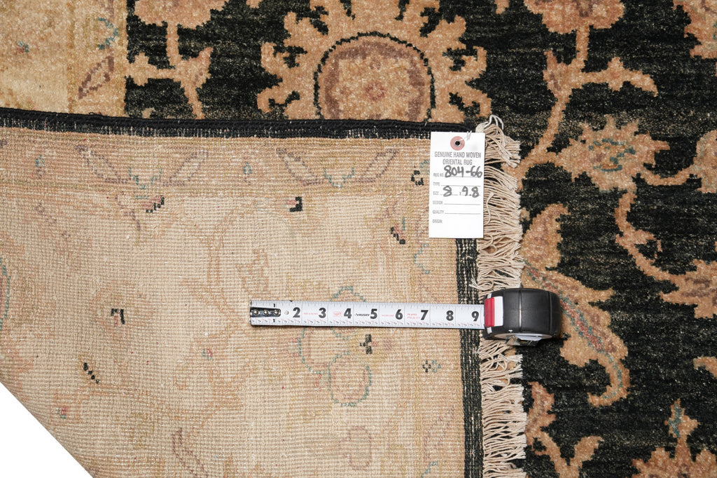 8 x 9.8  Charcoal Black Natural Wool Chobi Peshawar Rug #PIX-804-66
