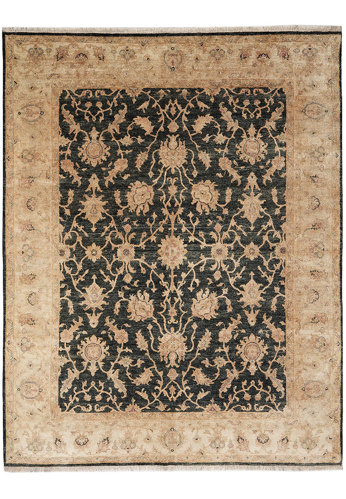 8 x 9.8  Charcoal Black Natural Wool Chobi Peshawar Rug