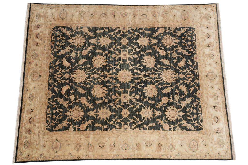 8 x 9.8  Charcoal Black Natural Wool Chobi Peshawar Rug