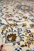 Load image into Gallery viewer, A close-up of an ornate patterned rug with a cream background and intricate floral motifs in light blue, pink, mustard yellow, and brown.
