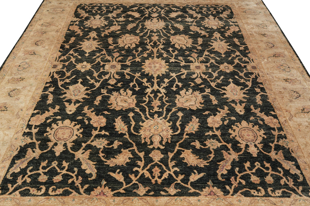 8 x 9.8  Charcoal Black Natural Wool Chobi Peshawar Rug #PIX-804-66