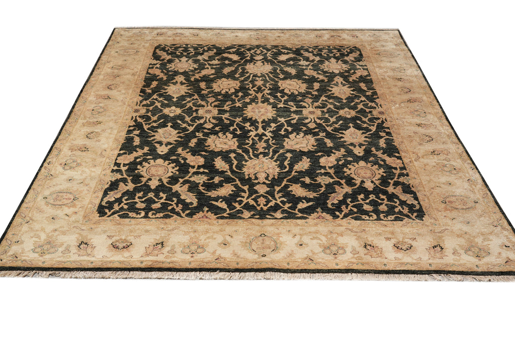 8 x 9.8  Charcoal Black Natural Wool Chobi Peshawar Rug