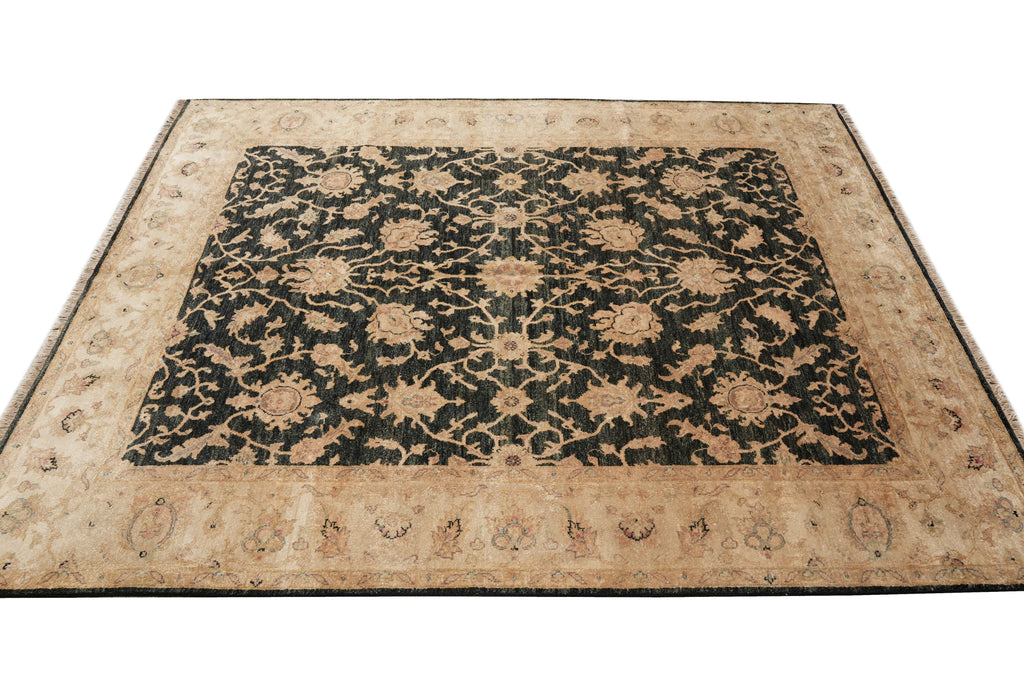 8 x 9.8  Charcoal Black Natural Wool Chobi Peshawar Rug #PIX-804-66