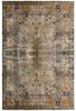 Load image into Gallery viewer, A rectangular traditional area rug with an intricate floral and medallion pattern, featuring a distressed vintage aesthetic in muted tones of beige, brown, gray, and gold.