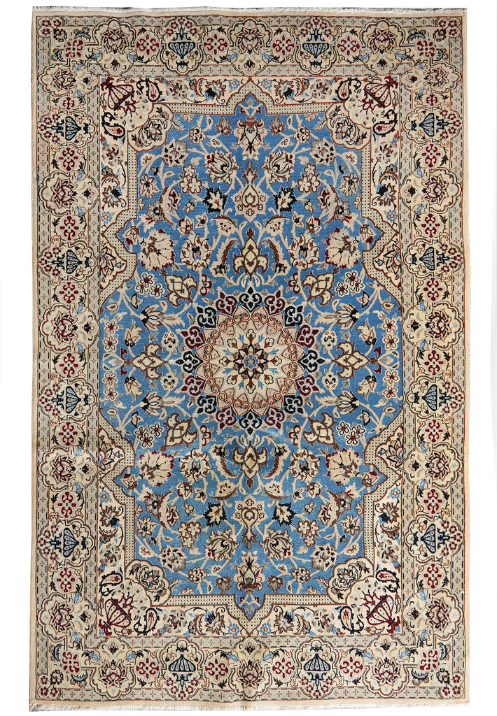 4 x 6.7 Authentic Persian Nain Rug LIGHT BLUE #B-78913