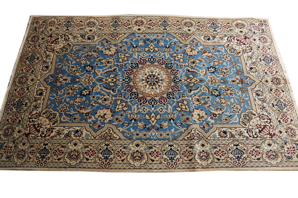 4 x 6.7 Authentic Persian Nain Rug LIGHT BLUE #B-78913