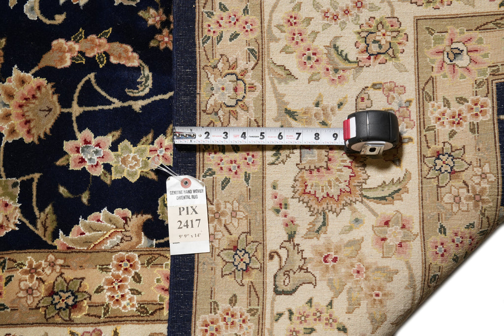 9.9 x 14 High Quality Wool and Silk Handmade Rug Black #PIX-2417