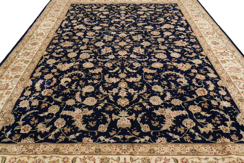 9.9 x 14 High Quality Wool and Silk Handmade Rug Black #PIX-2417