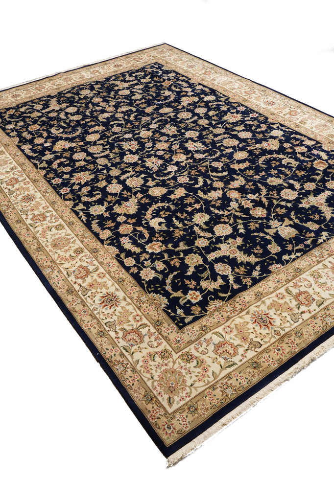 9.9 x 14 High Quality Wool and Silk Handmade Rug Black #PIX-2417
