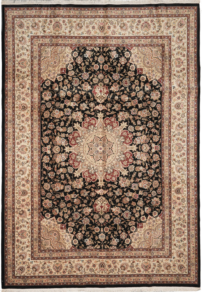 8.6 x 11.6 Wool and Silk Handmade Tabriz Rug Black