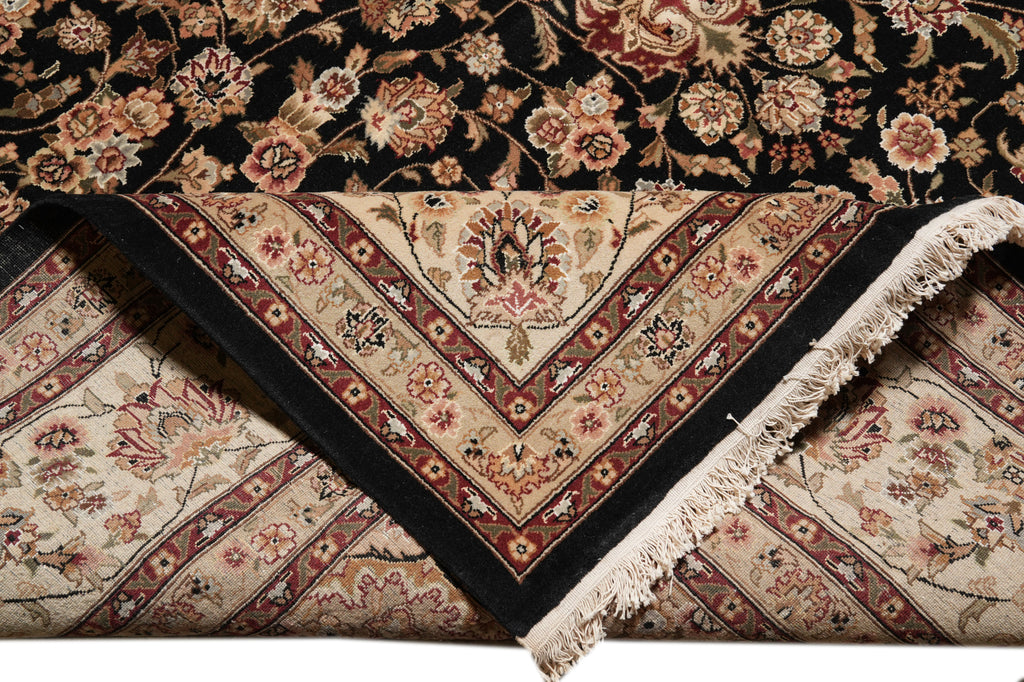 8.6 x 11.6 Wool and Silk Handmade Tabriz Rug Black #PIX-13158