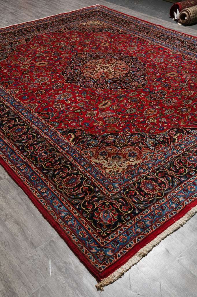9.9 x 12 Persian Kashan Mashad Rug Classic Traditional Red Blue #F-4572