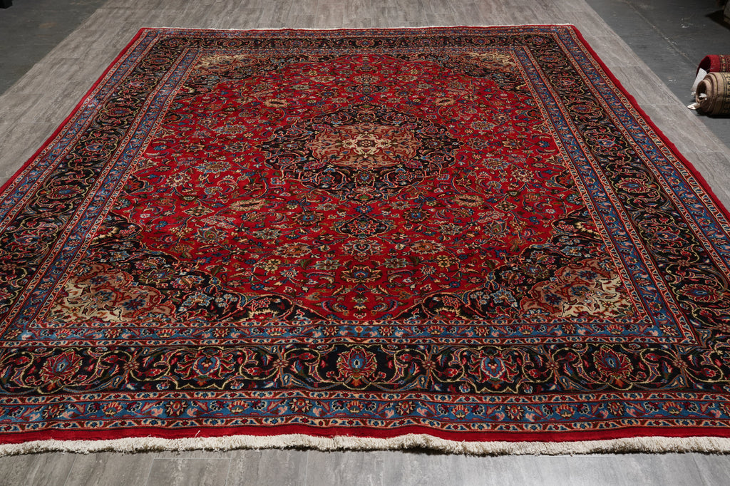 9.9 x 12 Persian Kashan Mashad Rug Classic Traditional Red Blue #F-4572