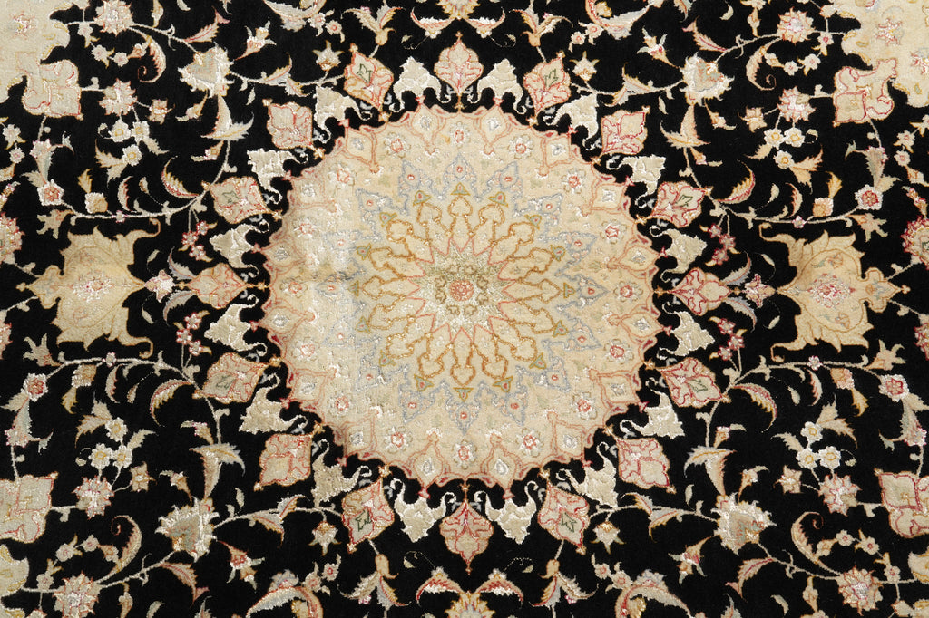 5 x 8 High Quality SIGNED Wool and Silk Persian Tabriz Rug BLACK 400 KPSI #PIX-26510