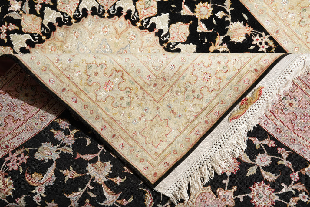 5 x 8 High Quality SIGNED Wool and Silk Persian Tabriz Rug BLACK 400 KPSI #PIX-26510