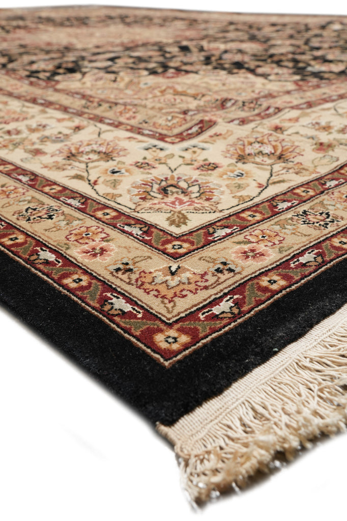 8.6 x 11.6 Wool and Silk Handmade Tabriz Rug Black #PIX-13158