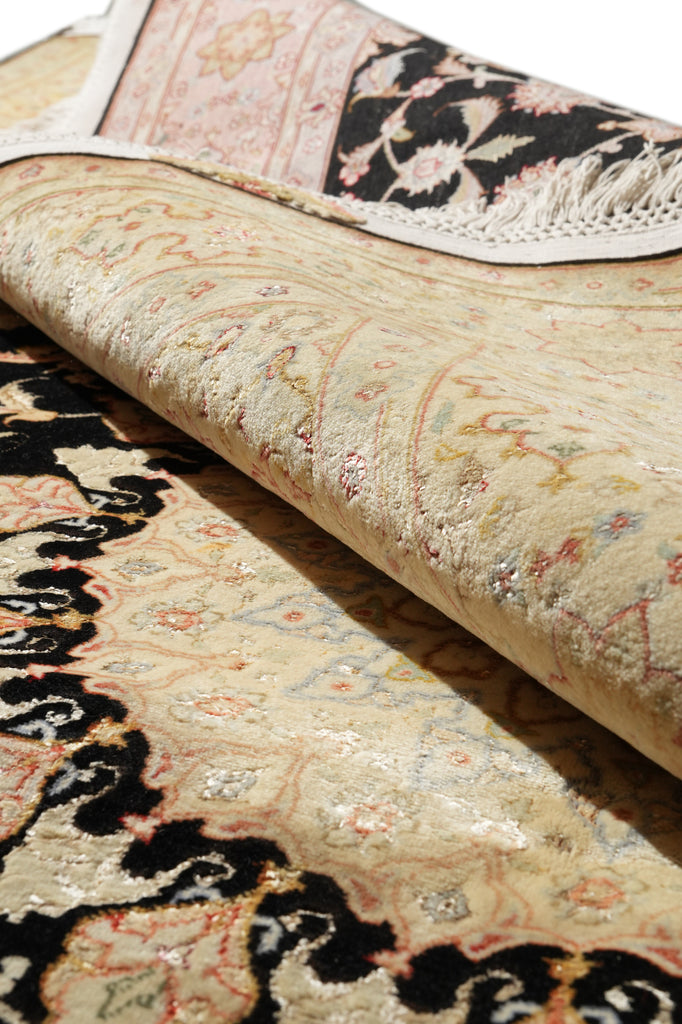 5 x 8 High Quality SIGNED Wool and Silk Persian Tabriz Rug BLACK 400 KPSI #PIX-26510