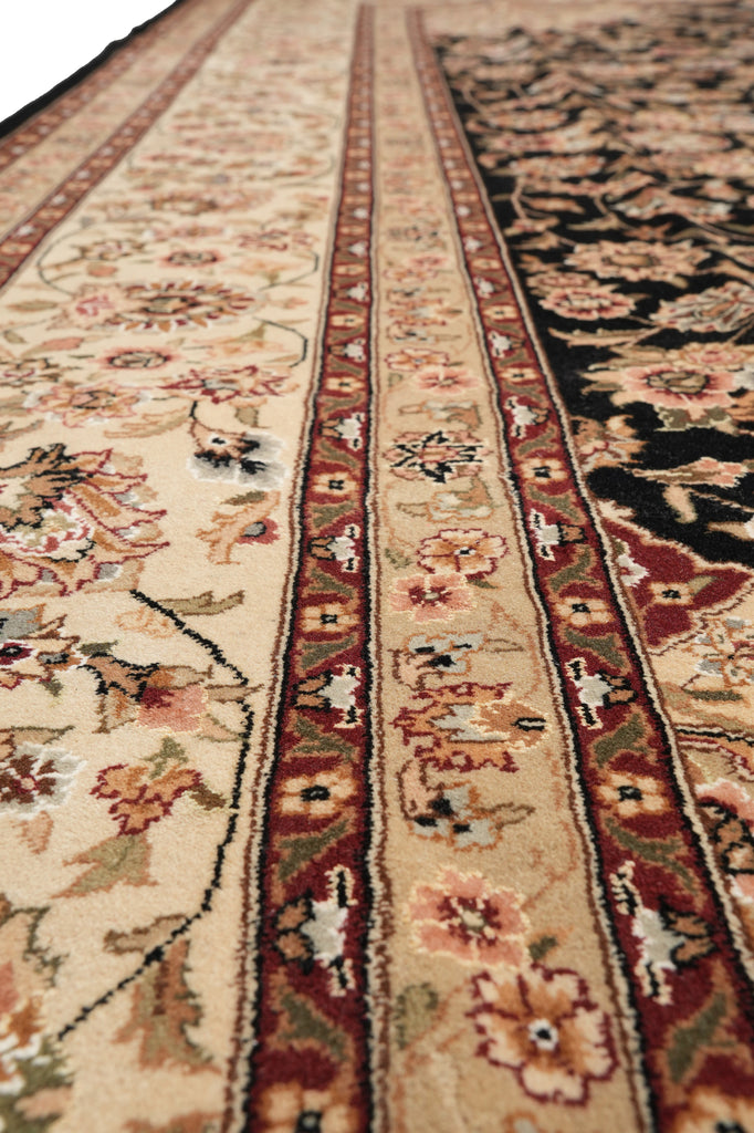 8.6 x 11.6 Wool and Silk Handmade Tabriz Rug Black #PIX-13158