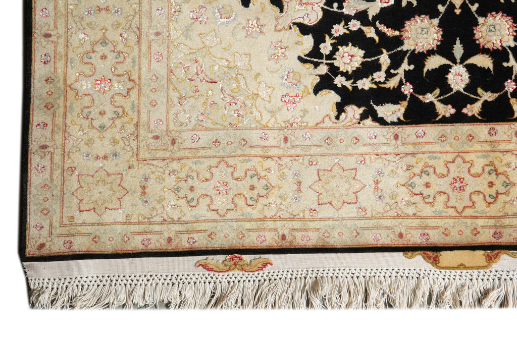 5 x 8 High Quality SIGNED Wool and Silk Persian Tabriz Rug BLACK 400 KPSI #PIX-26510